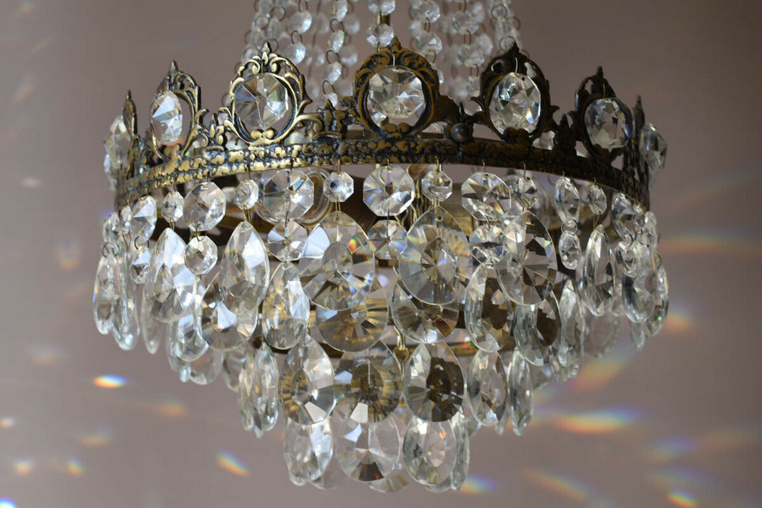 Big Sale,Vintage Crystal Chandelier, Antique French Style mid century Lighting