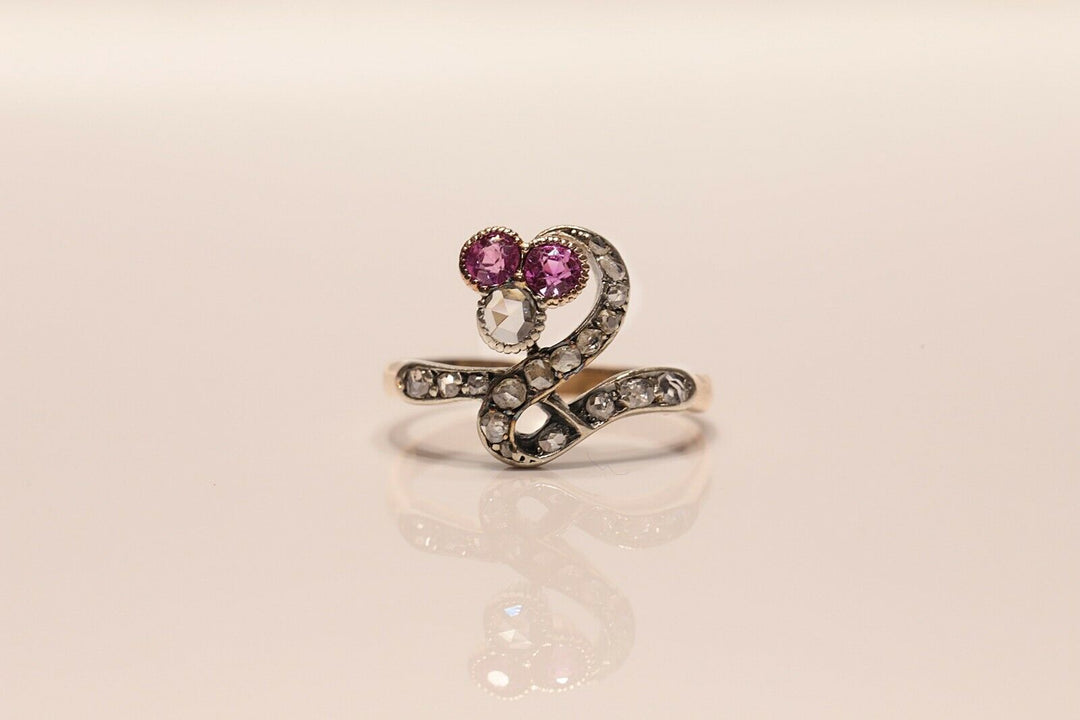 アンティーク オリジナル アールヌーヴォー 18K ナチュラルローズカット　ダイヤモンドのリング