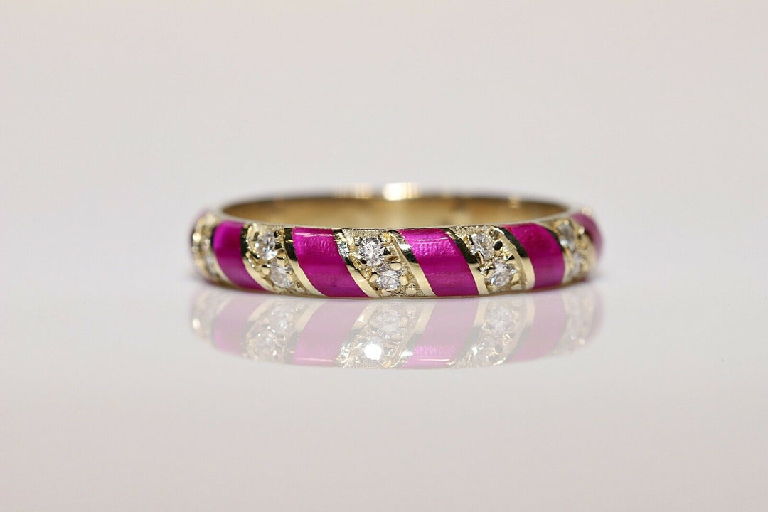 オリジナル 14K ナチュラルダイヤモンドとエナメルのリング