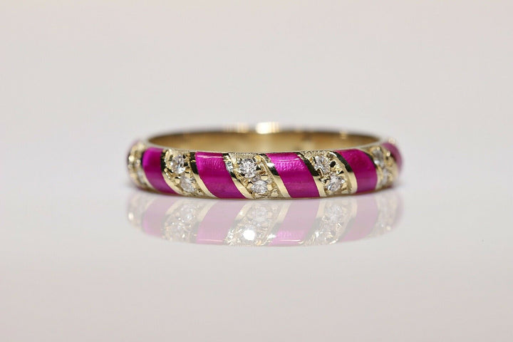 オリジナル 14K ナチュラルダイヤモンドとエナメルのリング