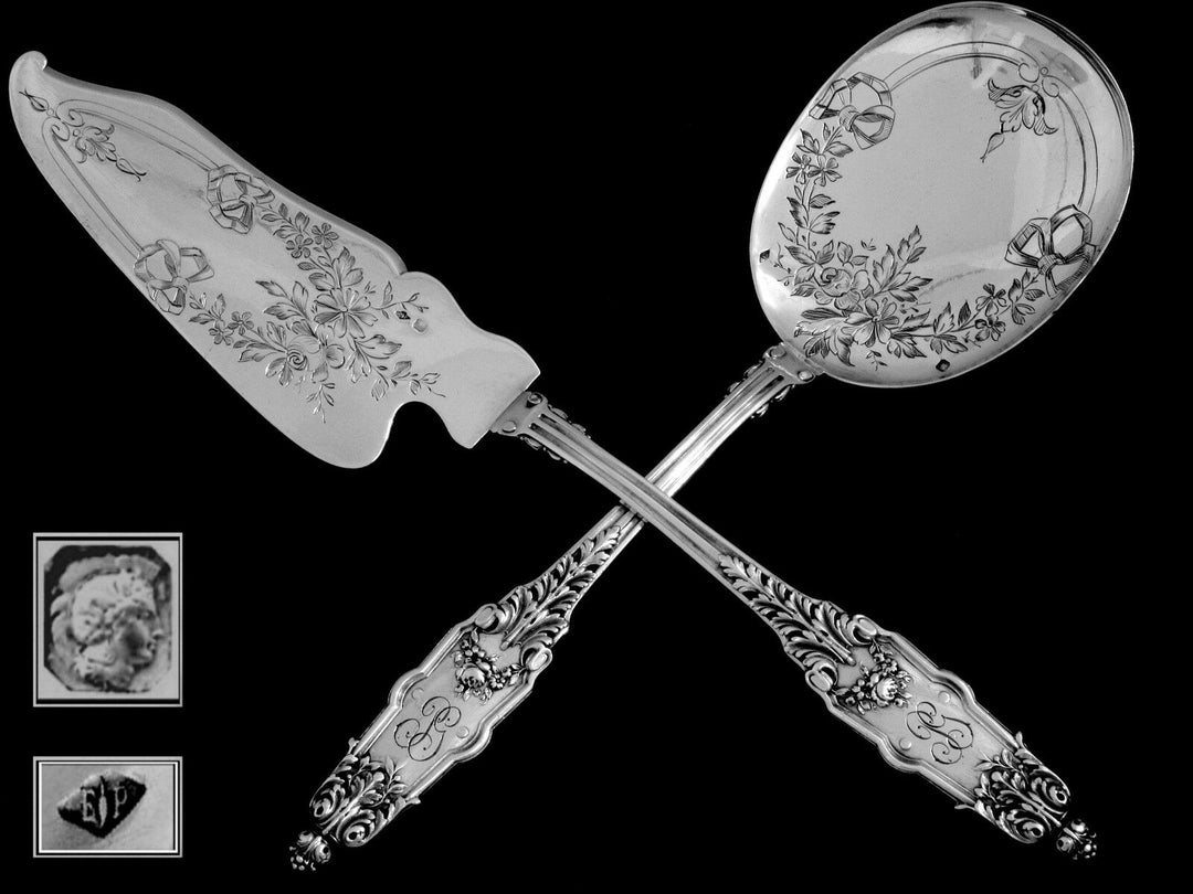 Puiforcat Fabulous French All Sterling Silver Ice Cream Set 2 pc Acanthus