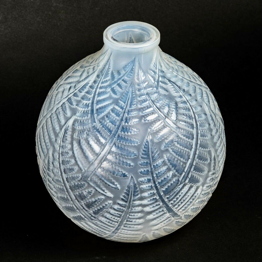 Vase Espalion Opalescent René Lalique R.Lalique Opalescence Glass Leaves Ferns