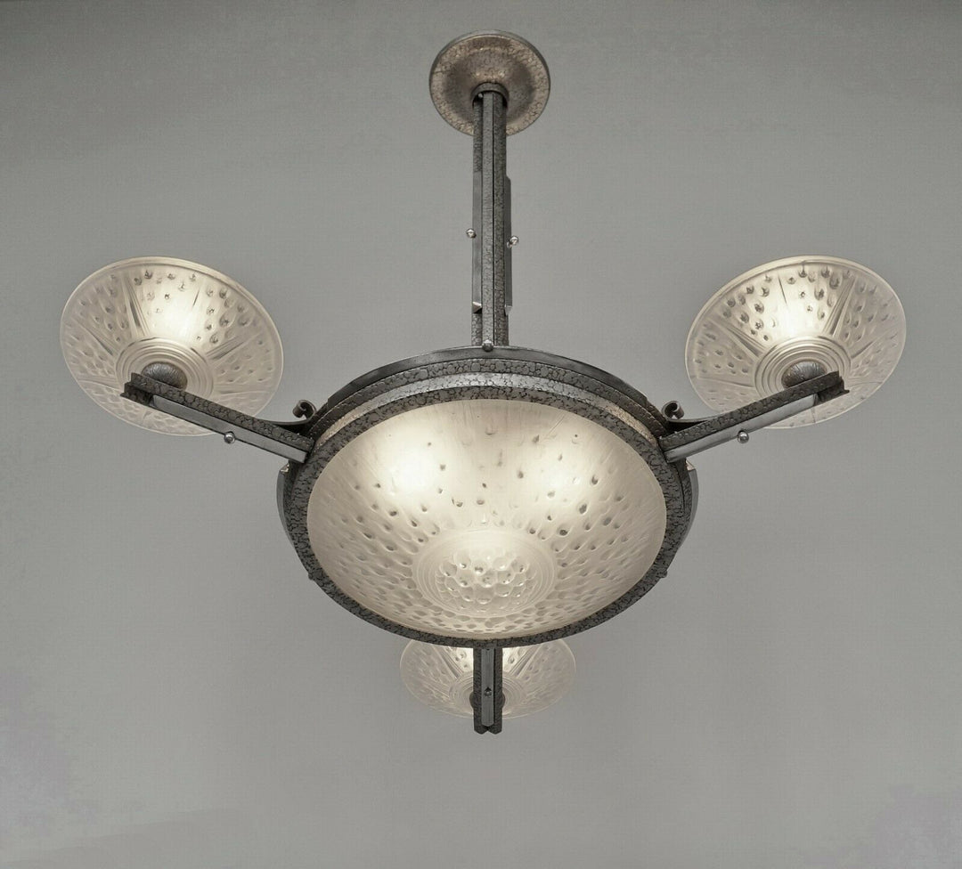 MULLER FRERES : signed FRENCH 1930 ART DECO CHANDELIER ............ lustre lamp