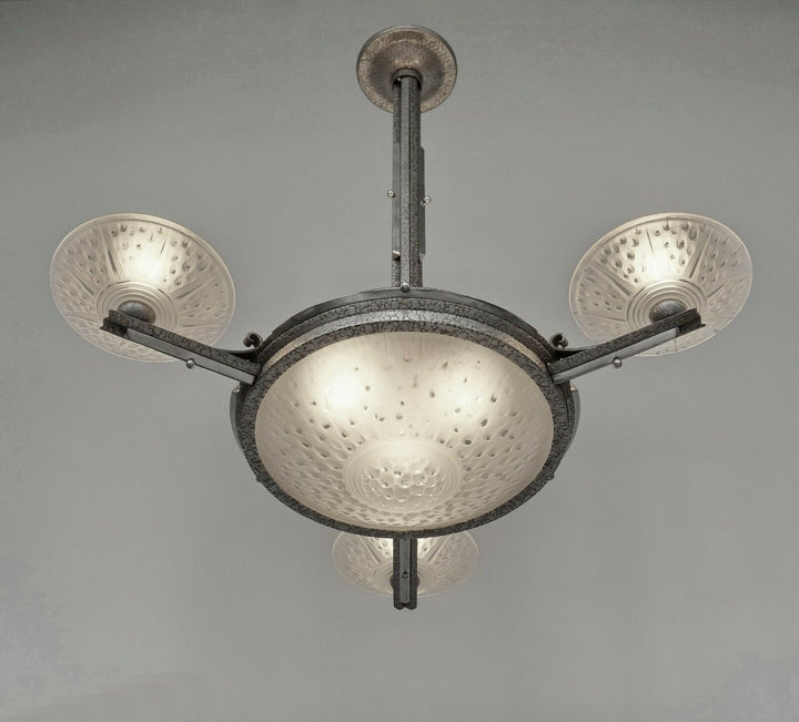 MULLER FRERES : signed FRENCH 1930 ART DECO CHANDELIER ............ lustre lamp