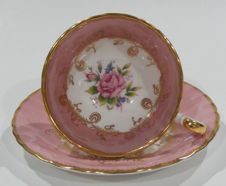AYNSLEY PINK ROSE FLORAL BOUQUET CUP & SAUCER PINK Colorway OBAN Shape c1952