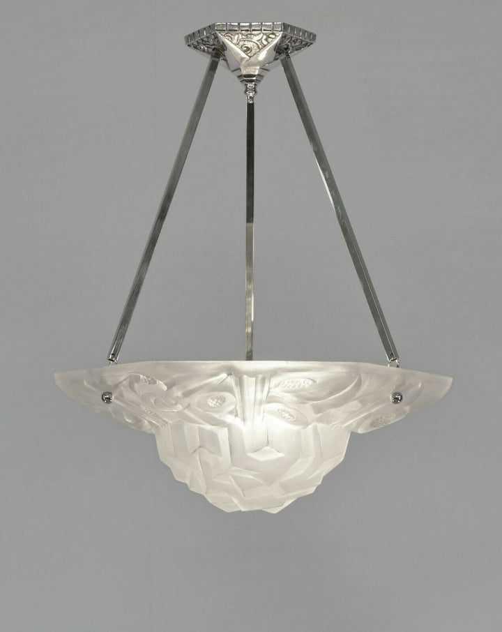 DEGUE : FRENCH 1930 ART DECO CHANDELIER PENDANT WITH BOWL .... lamp muller era