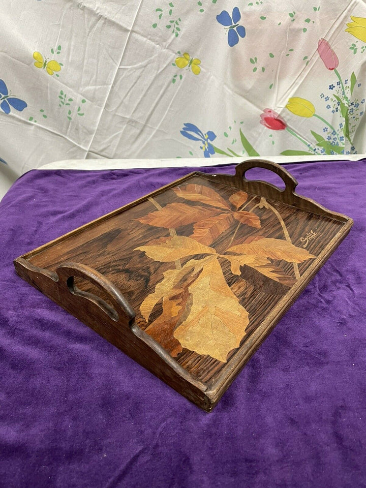 ANCIEN PLATEAU MARQUETERIE SIGNE GALLE ÉPOQUE ART NOUVEAU NOYER