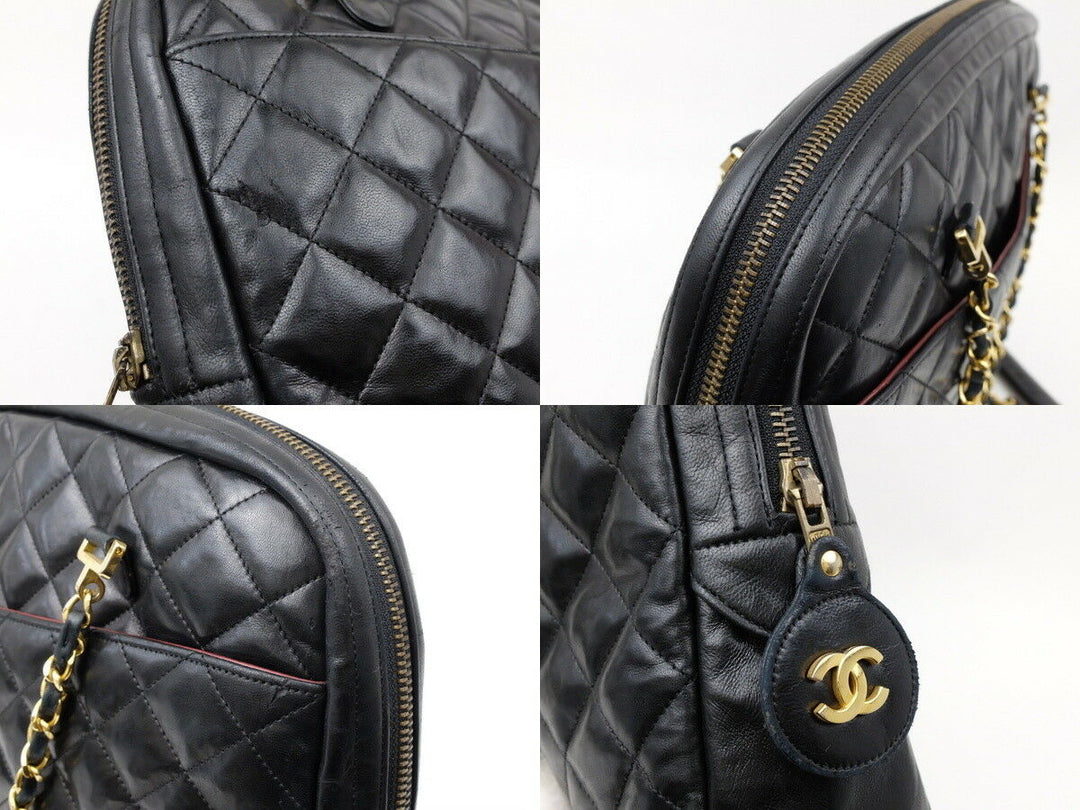 AUTH CHANEL BLACK CLASSIC LAMBSKIN TOTE SHOULDER BAG