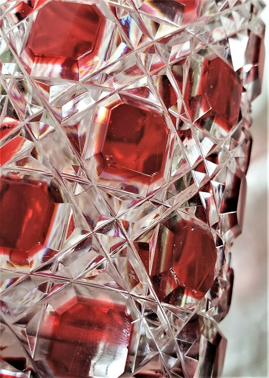 Antique Baccarat Red Cut to Clear Large Crystal Perfume Bottle w/Stopper