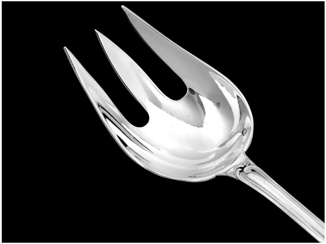 QUEILLE Elegant French All Sterling Silver Salad Serving Set 2 pc Rococo