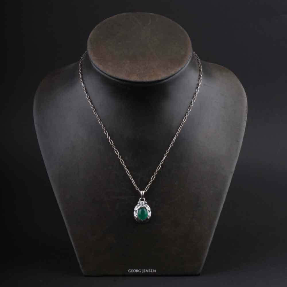 GEORG JENSEN Sterling Pendant Of The Year 1997 / 2017 with Green Agate / Silver.