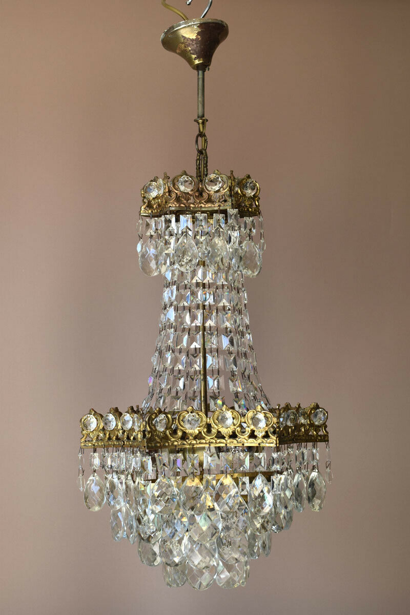 Rare Antique French Crystal Chandelier Vintage Ceiling Living Room Lighting