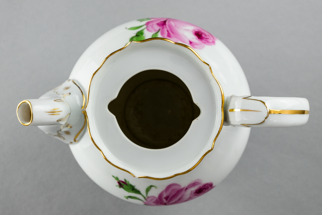 マイセン(Meissen)　バロック　ポット　ピンクローズ　金縁　ファイファー期