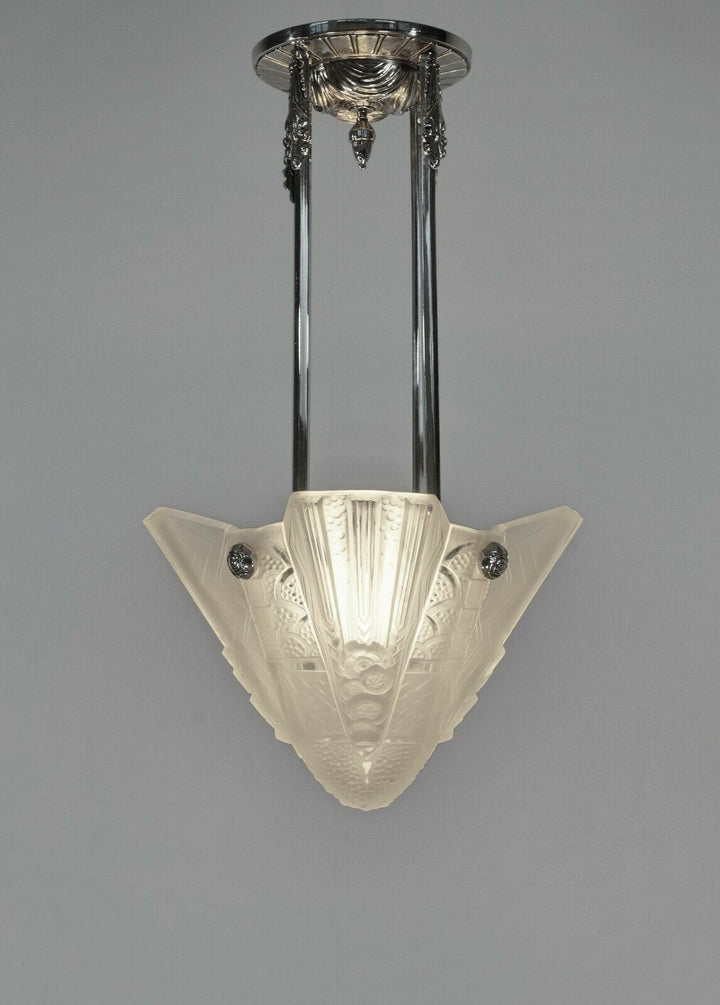 PETITOT & MULLER : FRENCH 1930 ART DECO PENDANT CHANDELIER . lamp ceiling light