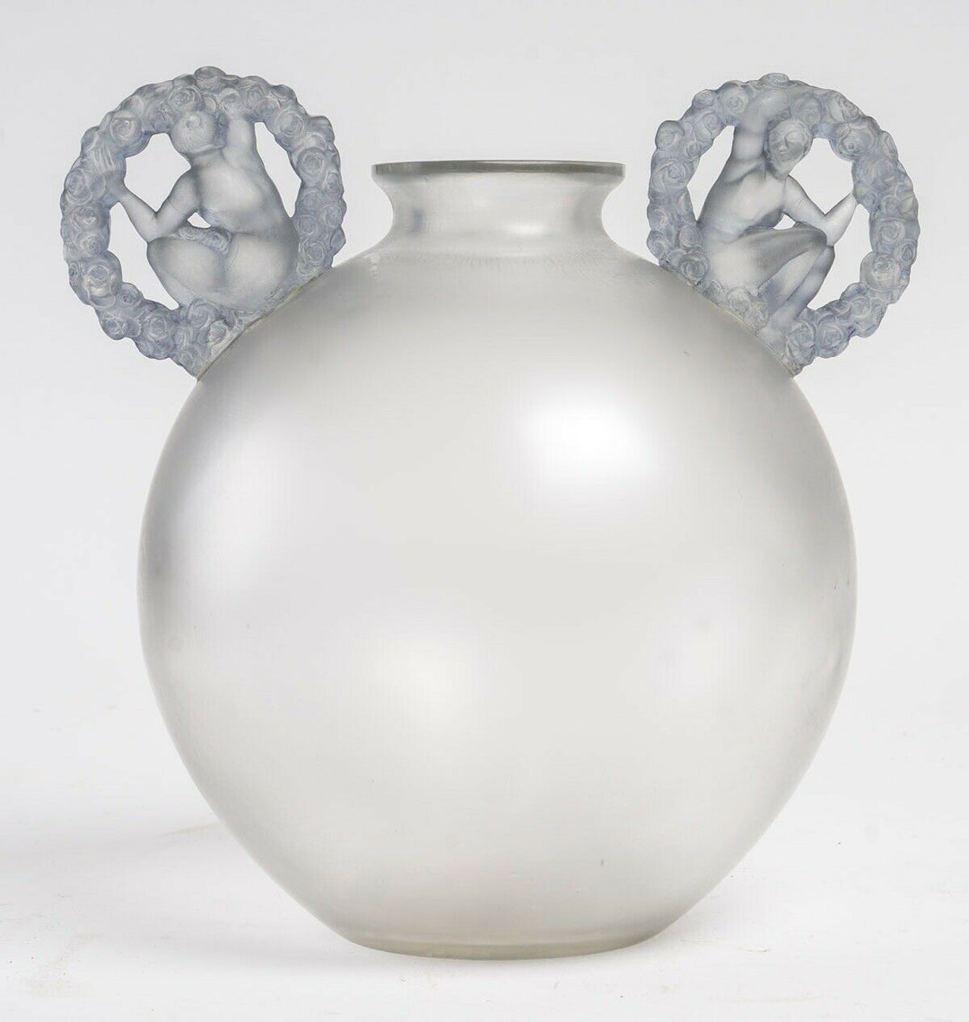 Vase Ronsard Patiné Bleu René Lalique R.Lalique Handled Blue Stained Glass