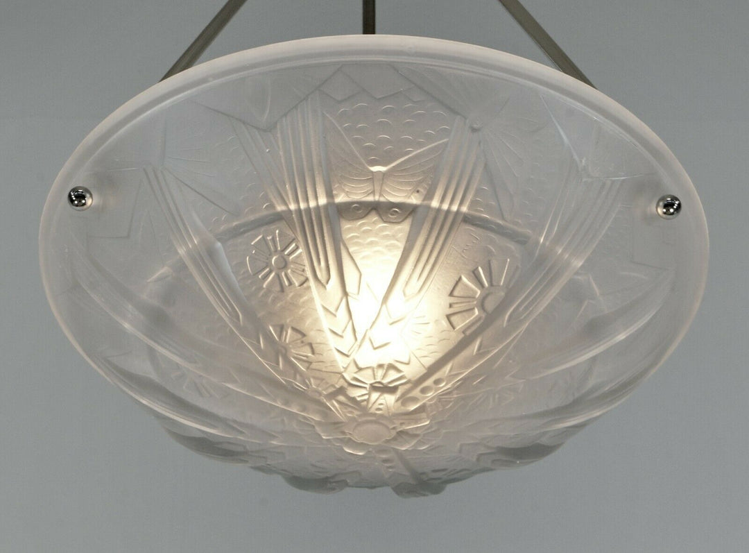 MULLER FRERES : FRENCH 1930 ART DECO PENDANT .. chandelier lamp degue era France