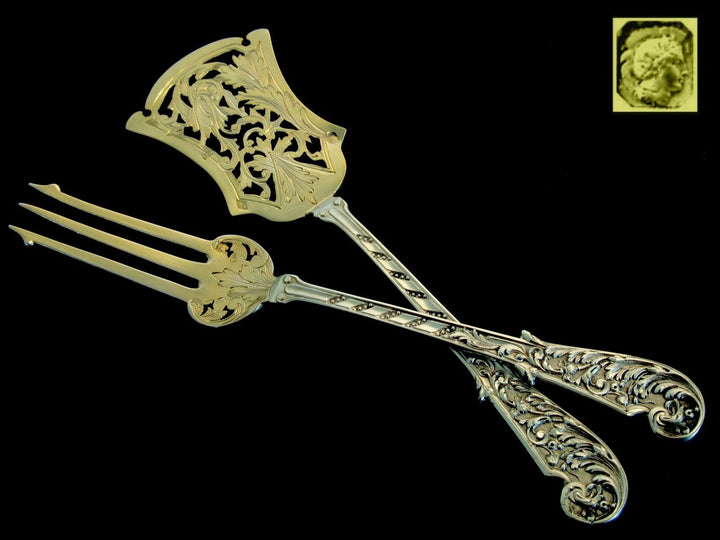 Soufflot French Sterling Silver 18K Gold Dessert Hors D'oeuvre Set 4 pc w/box