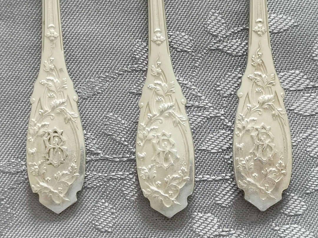 ARGENT MASSIF PUIFORCAT MODERNE FEUILLAGE 7 FOURCHETTES A HUITRES DESSERT