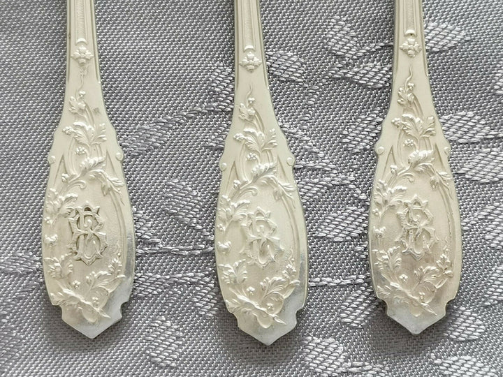 ARGENT MASSIF PUIFORCAT MODERNE FEUILLAGE 7 FOURCHETTES A HUITRES DESSERT