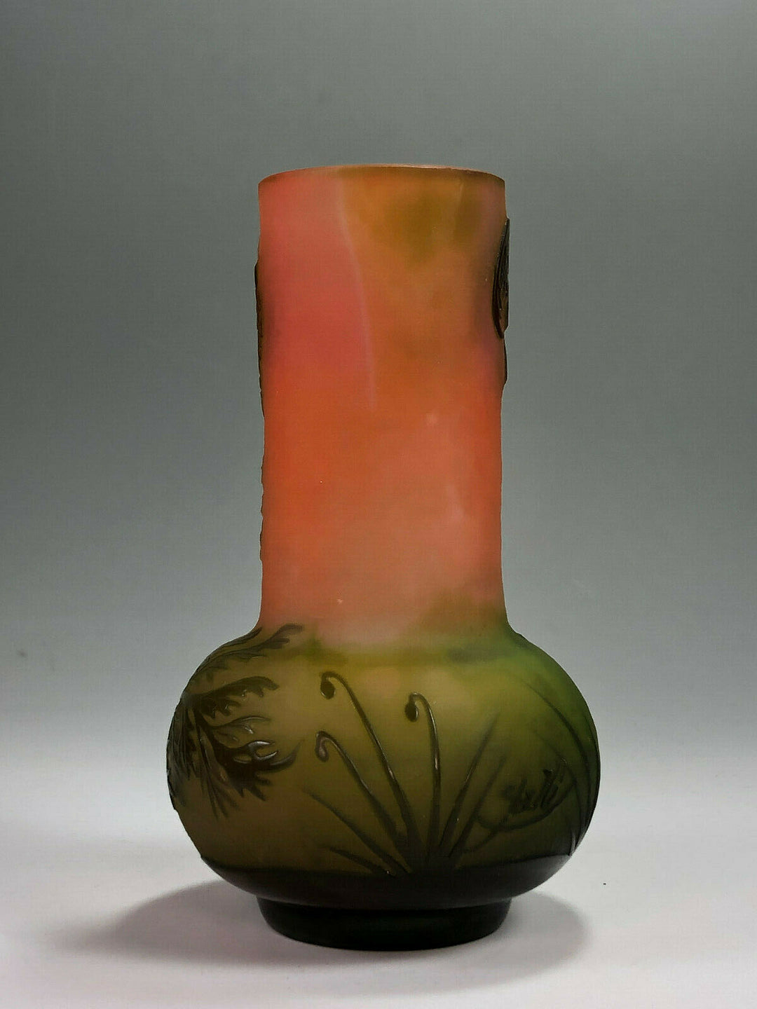 SUPERBE Émile Gallé quatre couleur paysage vase avec fougères et un papillon- afficher le titre d'origine
