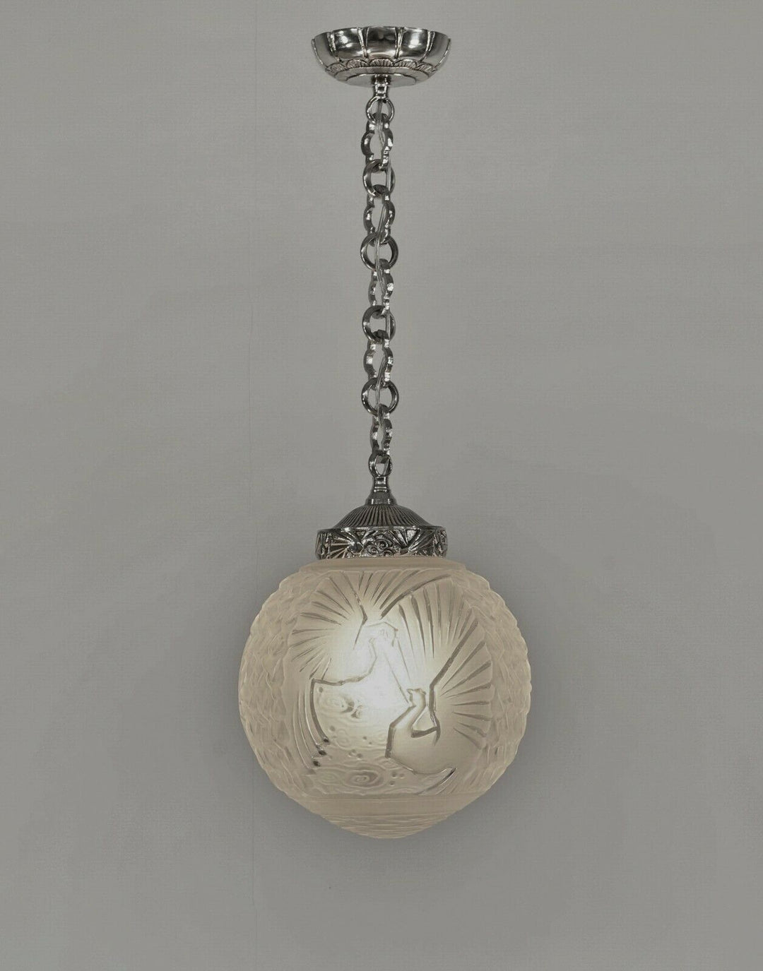 MULLER FRERES : FRENCH ART DECO PENDANT CHANDELIER 1930 peacock lustre