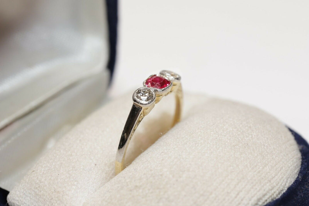 アンティーク ヴィクトリアン 14K ナチュラルダイヤモンドとルビーのリング