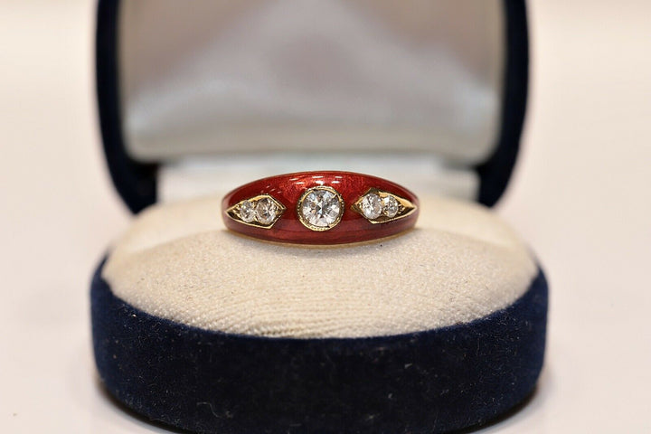 14K ナチュラルダイヤモンドとエナメルのリング