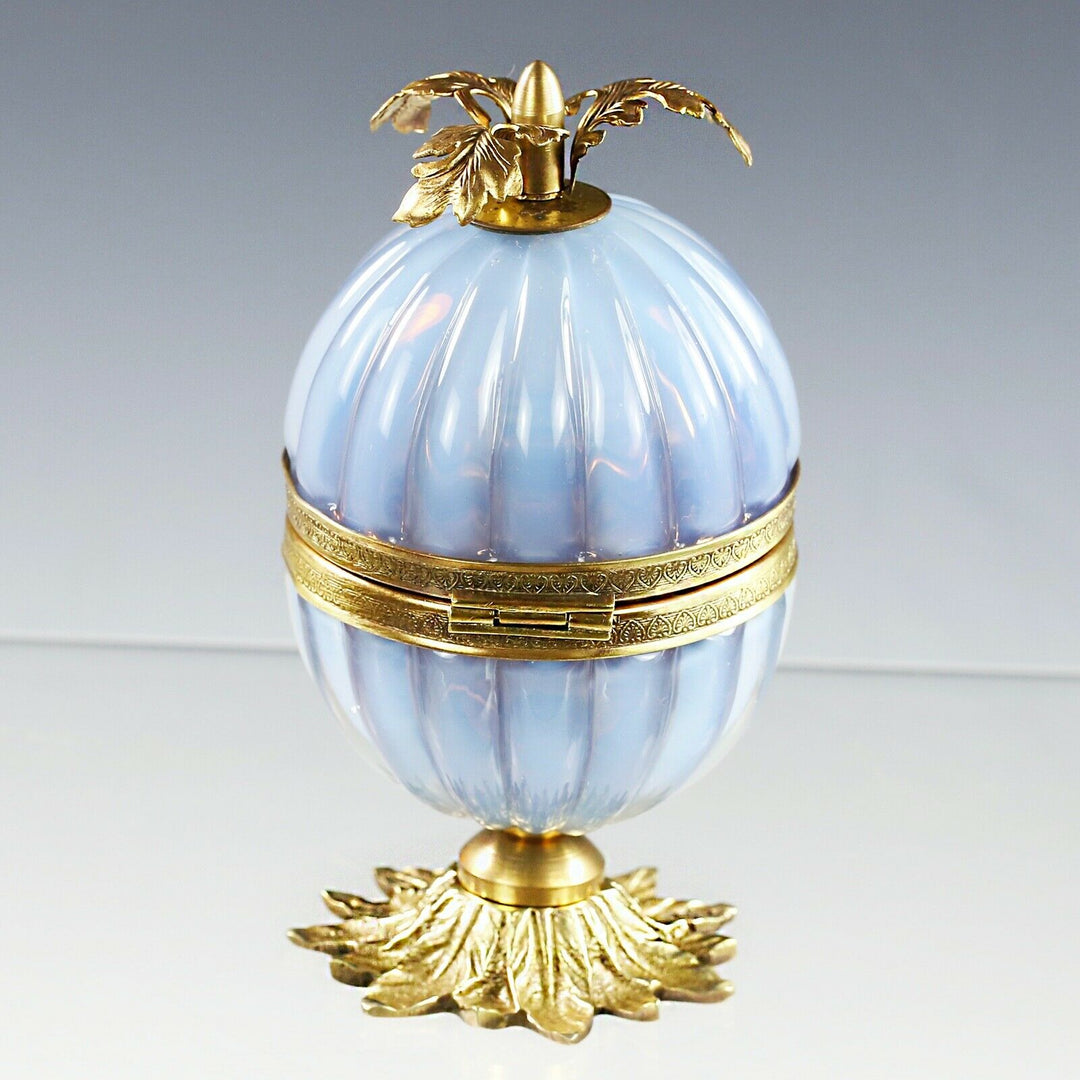 Vintage Italian opaline over mauve art glass Trinket Box ormolu mounts hinged