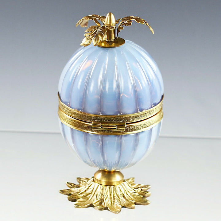Vintage Italian opaline over mauve art glass Trinket Box ormolu mounts hinged