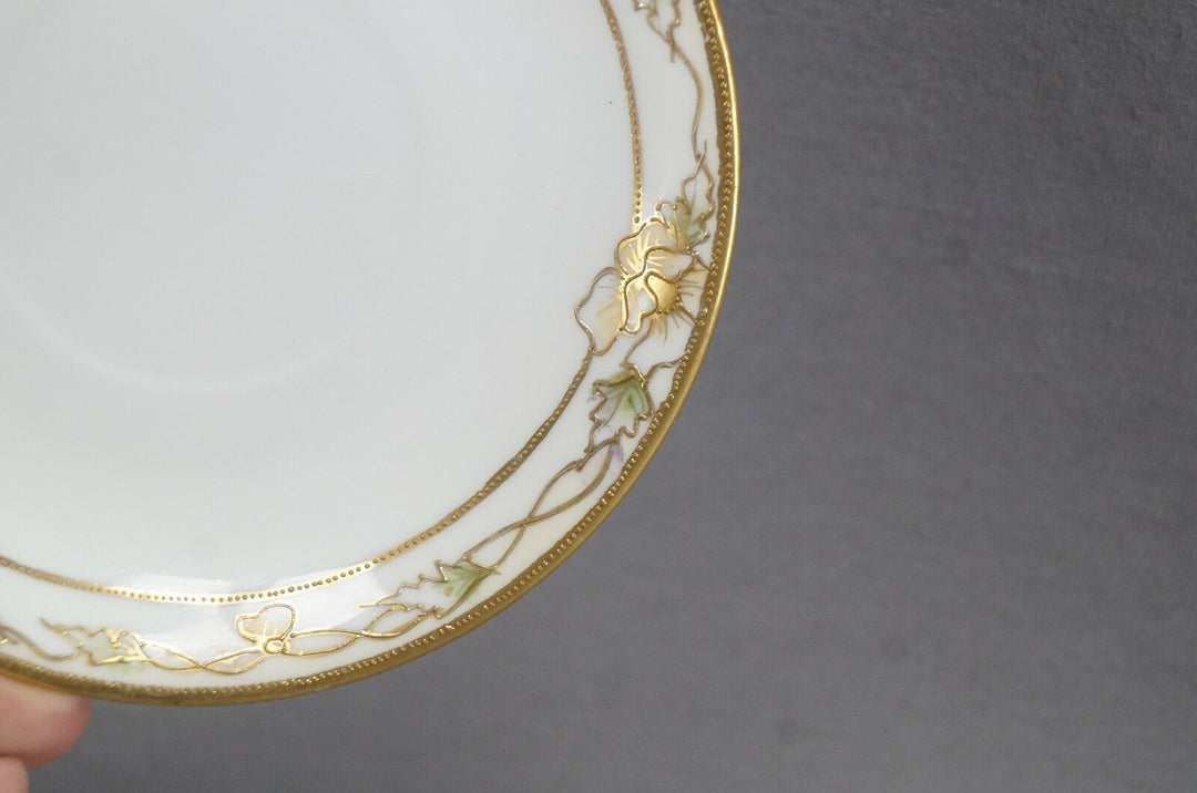 Nippon Morimura HP Orange Poppy Flowers & Gold Moriage Chocolate Cup & Saucer C