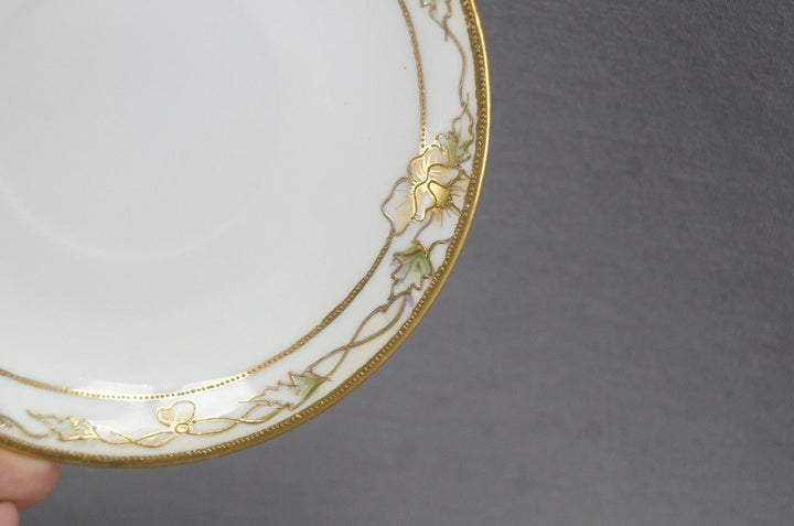 Nippon Morimura HP Orange Poppy Flowers & Gold Moriage Chocolate Cup & Saucer C