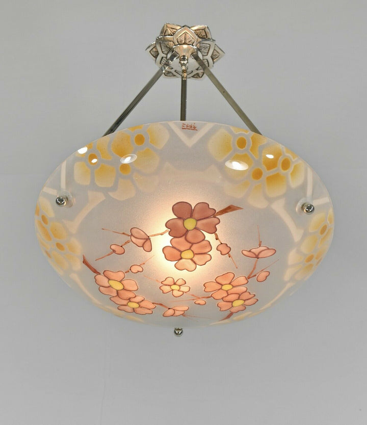 EDDÉ : FRENCH 1930 ART DECO CHANDELIER .......... pendant lamp loÿs lucha France