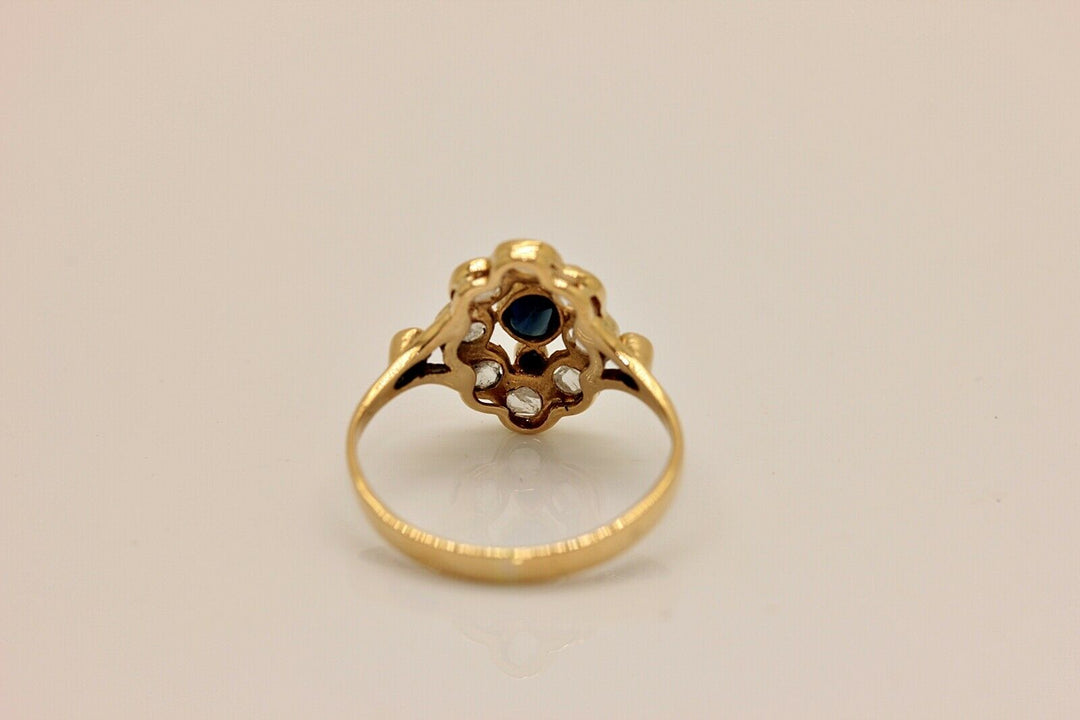 アンティーク ヴィクトリアン 18K ローズカットダイヤモンドとサファイアのナヴェットリング