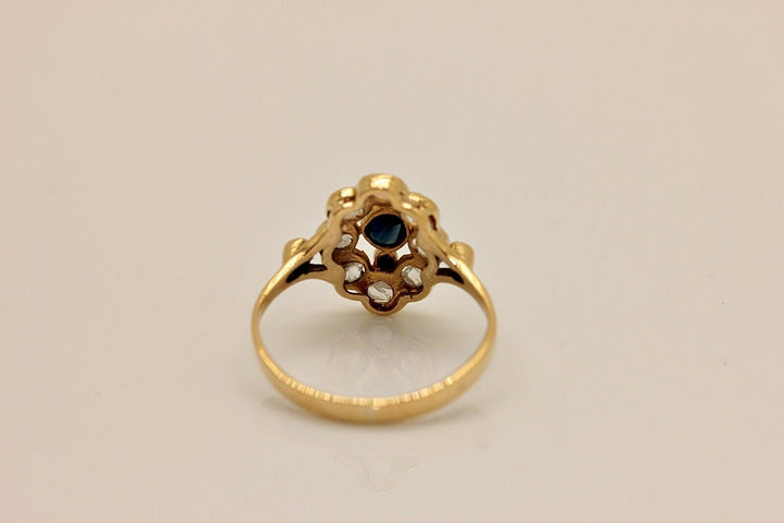 アンティーク ヴィクトリアン 18K ローズカットダイヤモンドとサファイアのナヴェットリング