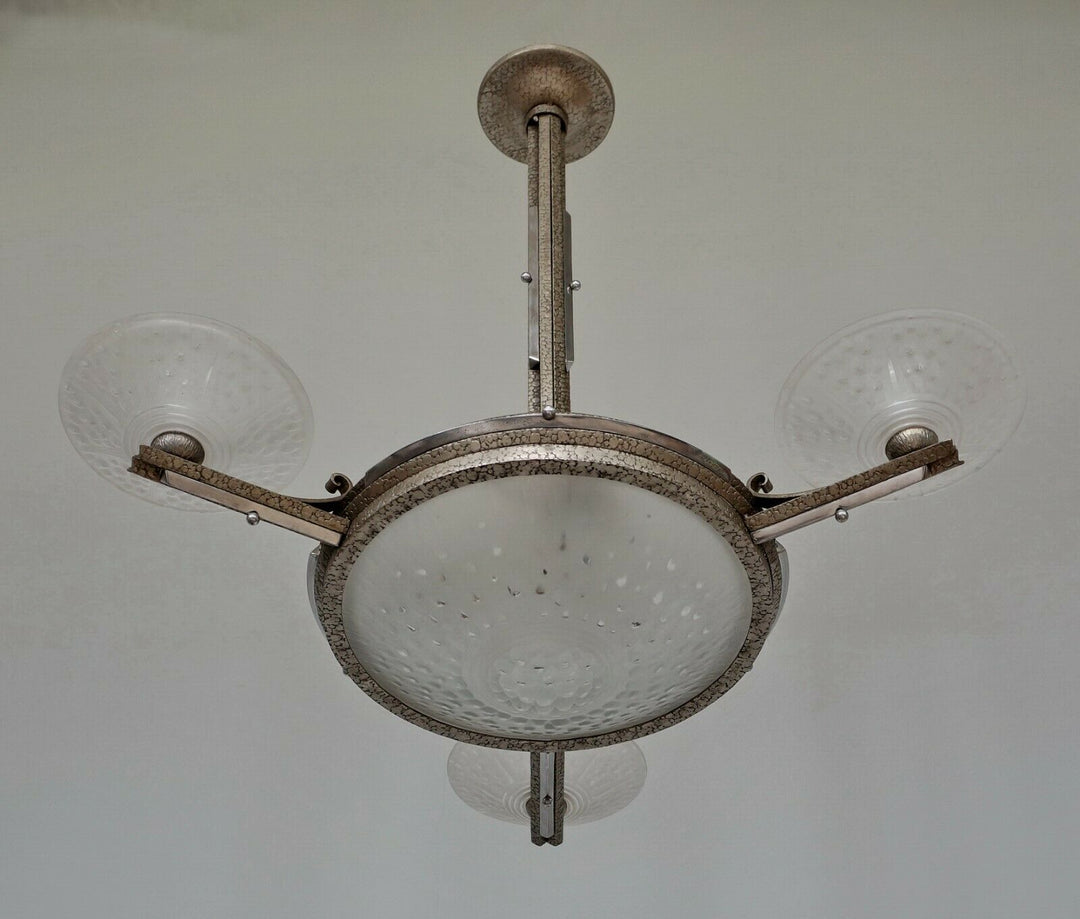 MULLER FRERES : signed FRENCH 1930 ART DECO CHANDELIER ............ lustre lamp