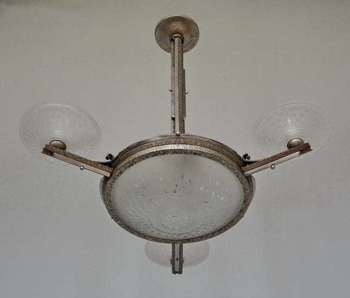 MULLER FRERES : signed FRENCH 1930 ART DECO CHANDELIER ............ lustre lamp