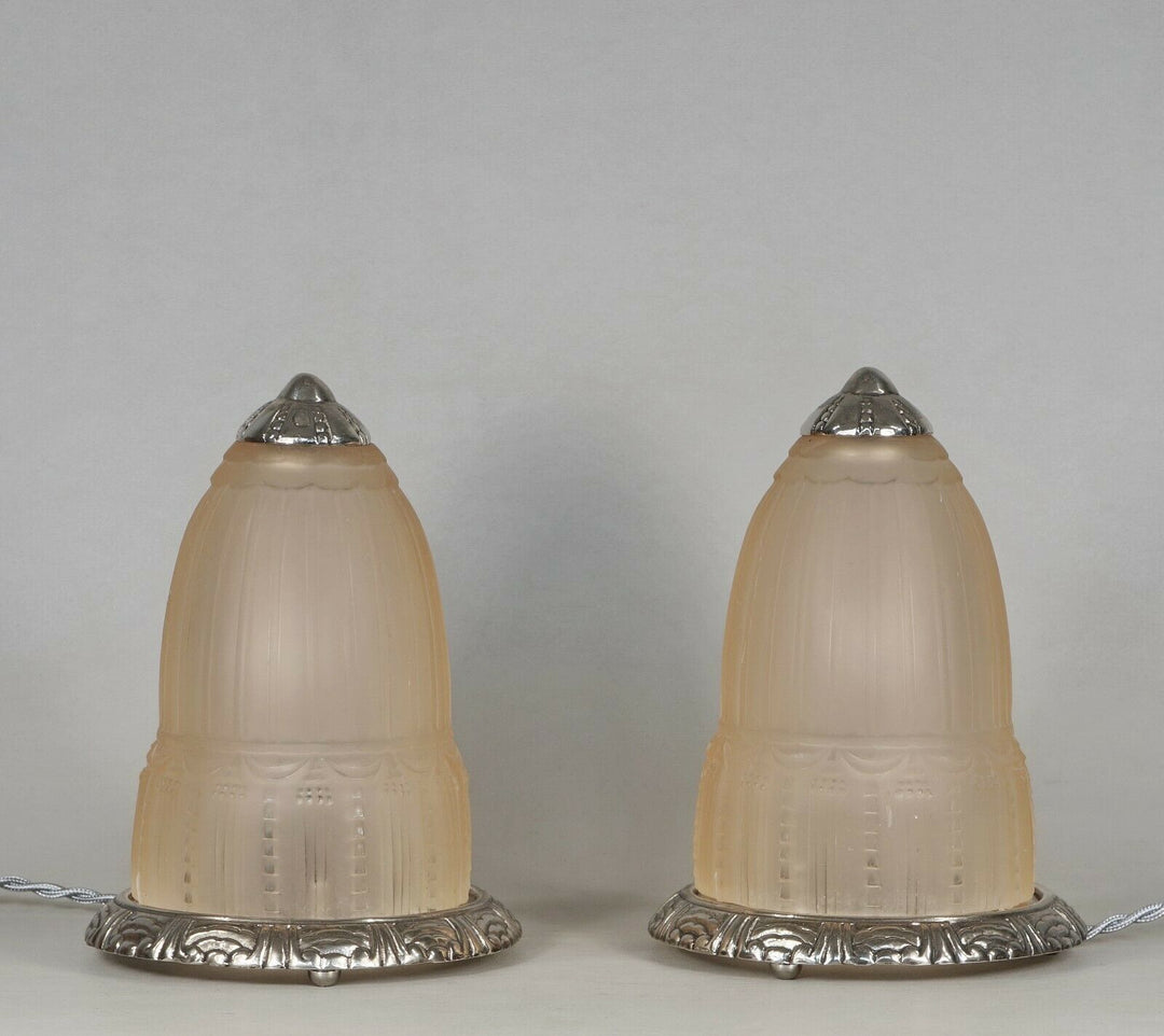 ミューラー兄弟　希少なペアのフランス製アールデコランプ　1925年　1930年　ブロンズ製