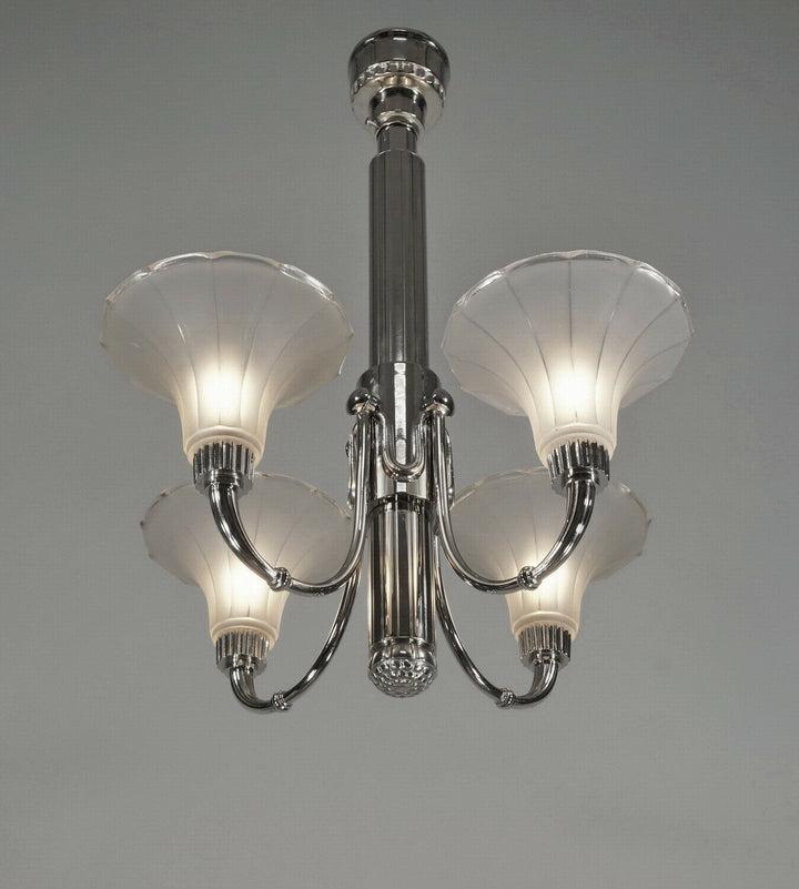PETITOT : 1935 FRENCH ART DECO CHANDELIER ........ modernist lustre machine age