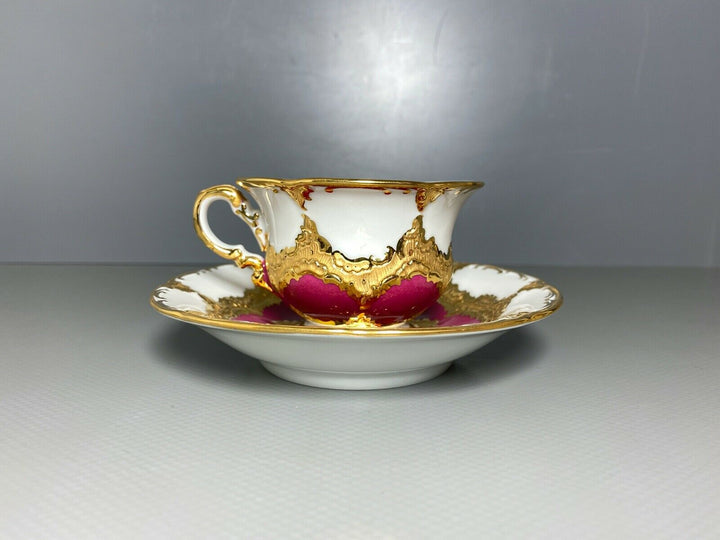 MEISSEN MOKKA GEDECK 2-TLG TASSE UT B-FORM WEINROT ROT BORDEAUX VIEL GOLD