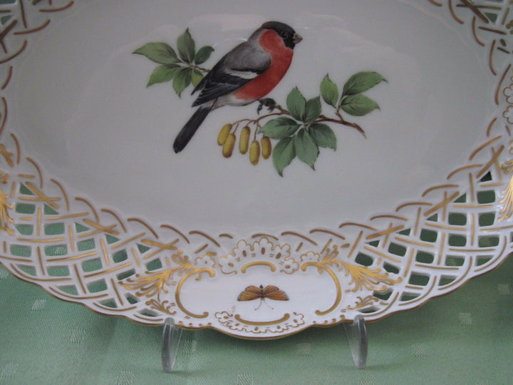 Schöne Meissen Korb-Schale mit Vogel-Dekor, Insekten und Gold