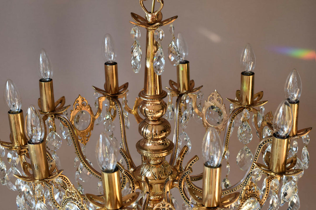 Brass Vintage Crystal Chandelier Antique Lighting Home Lights Lamp 10 arm French