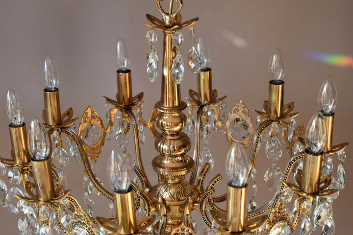 Brass Vintage Crystal Chandelier Antique Lighting Home Lights Lamp 10 arm French