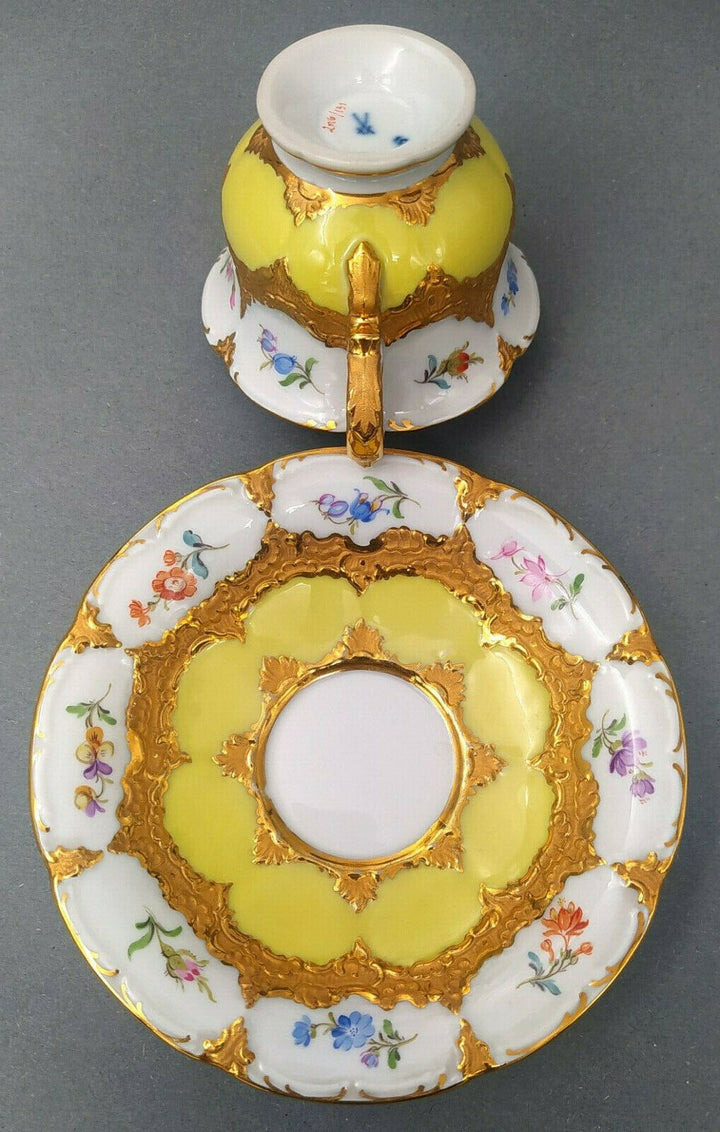 マイセンBフォーム、デミタスカップ&ソーサー、黄色に花々、一級品