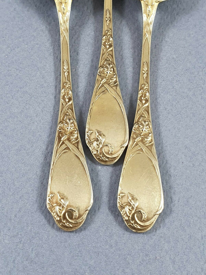 Puiforcat service à thé en vermeil Argent massif Art Nouveau Iris Cuillères