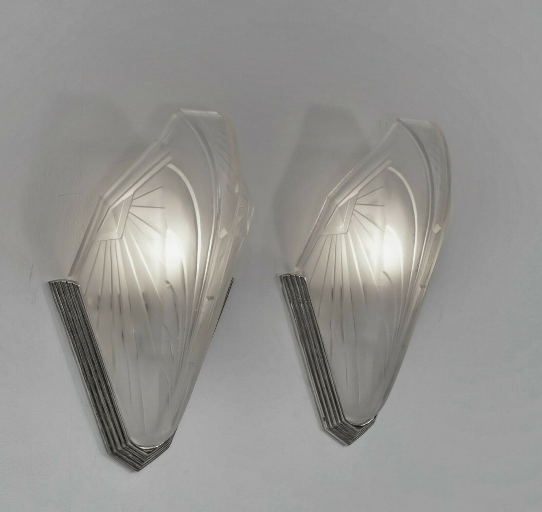 EJG : PAIR OF 1930 FRENCH ART DECO WALL SCONCES ......... lights lamp muller era