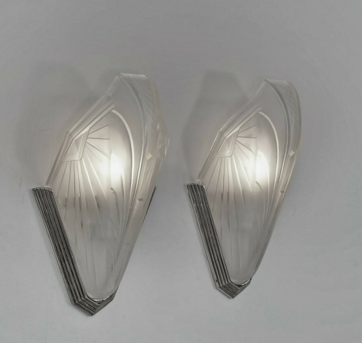 EJG : PAIR OF 1930 FRENCH ART DECO WALL SCONCES ......... lights lamp muller era