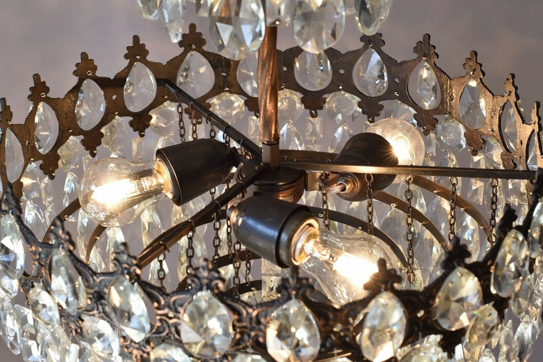 Brass Antique/ Vintage Crystal Chandelier, Hallway Lighting Light Pendant Lamp