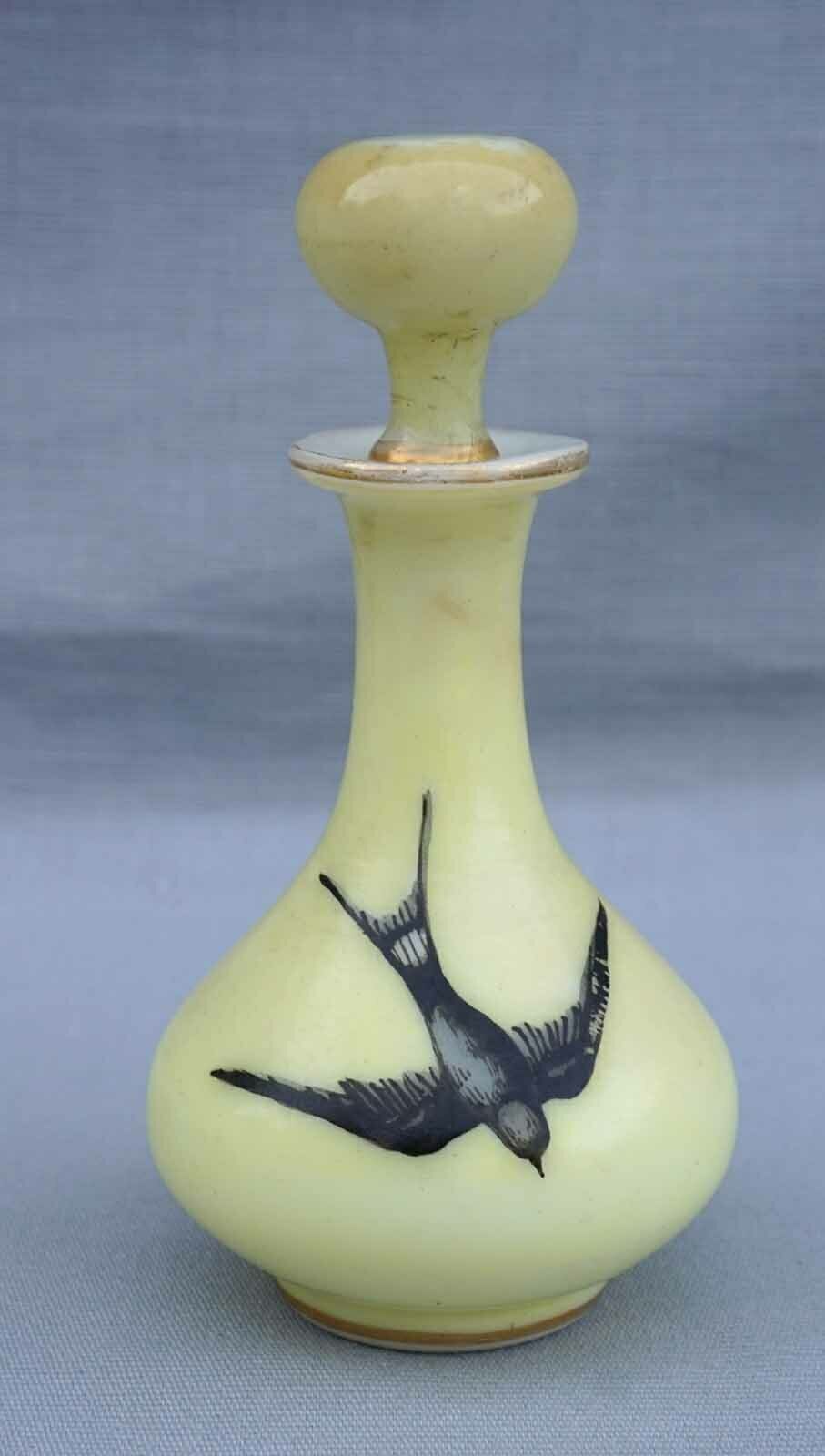 BACCARAT French Art Glass Hand Painted Yellow Opaline Night Set Swallow Complete