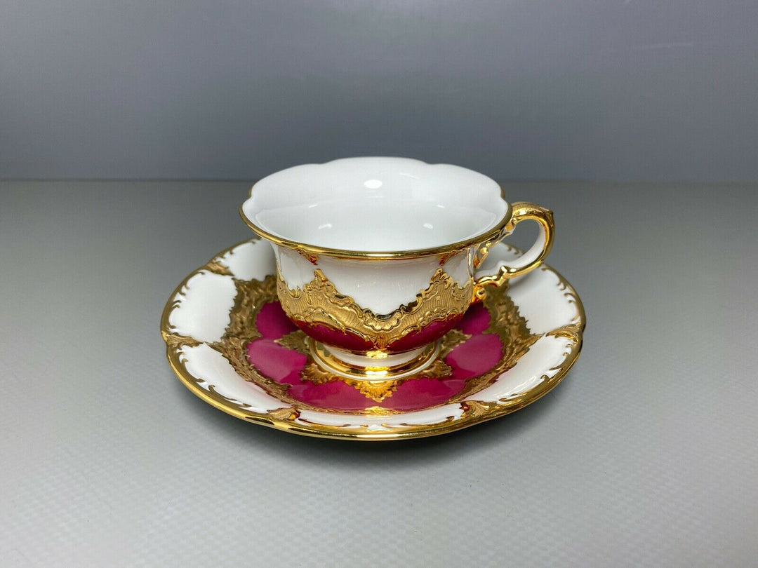 MEISSEN MOKKA GEDECK 2-TLG TASSE UT B-FORM WEINROT ROT BORDEAUX VIEL GOLD Nr.3