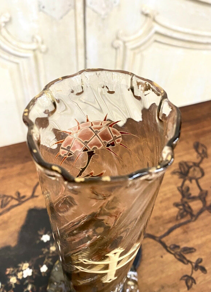 Émile Gallé - Vase Tube En Verre Dit «Chardon De Lorraine», Art Nouveau - 27cm